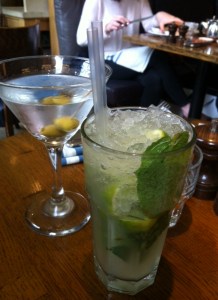 My virgin mojito in company with Hubby's more serious dry martini